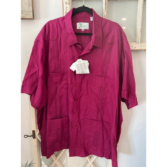 NWT Panabrisa size 4X raspberry color linen button down mens - Picture 1 of 3